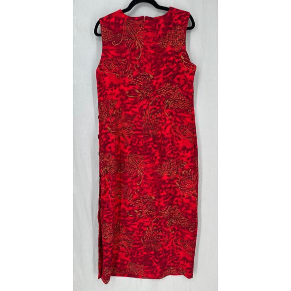 90s Vintage Dress Womens Large Red Maxi Black Brown Animal Print Grunge Artsy - Picture 3 of 8